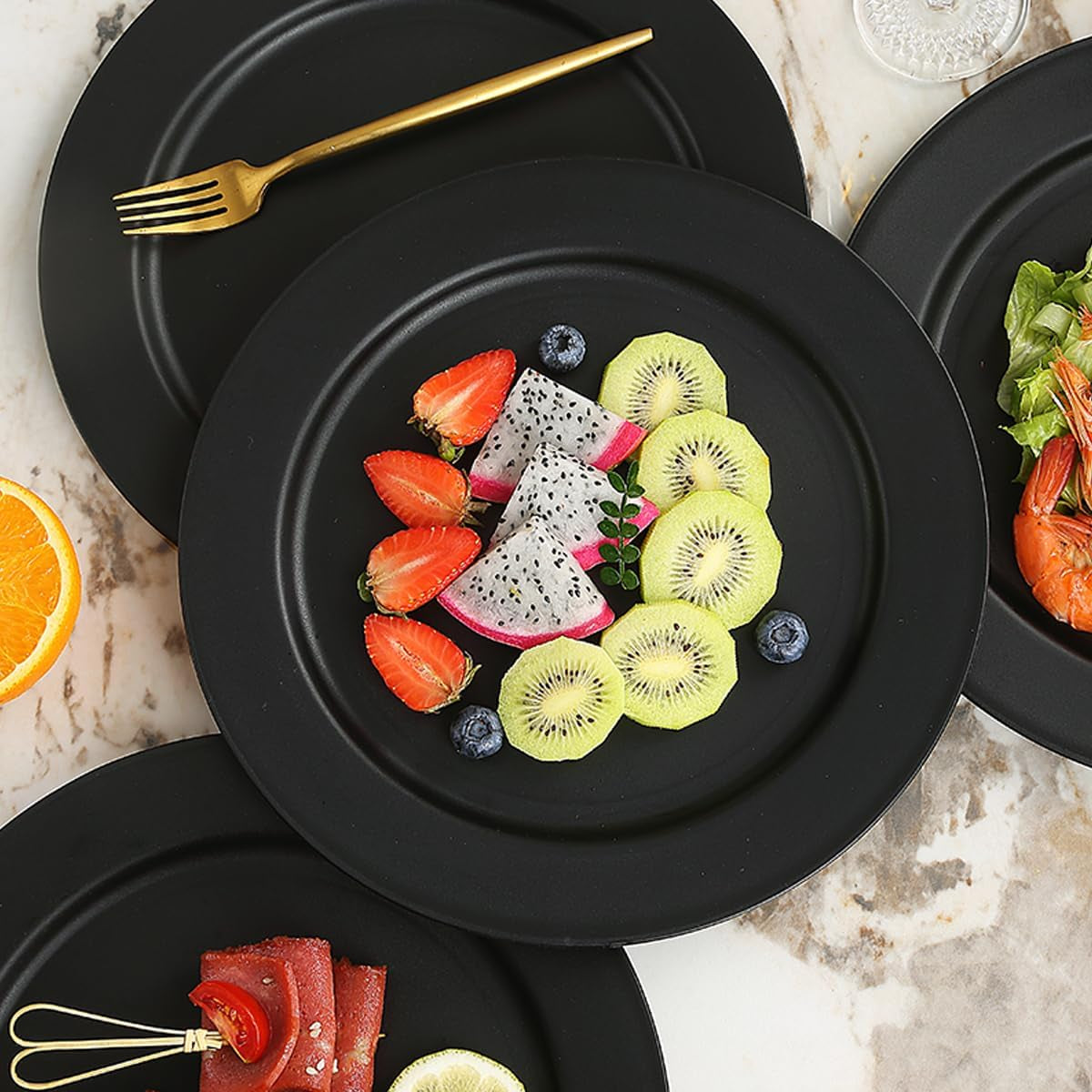 Set of 8 Reusable 10-Inch Black Plastic Plates - Versatile Dinner, Salad, and Pasta Dishes for Home, Garden, Picnic, Camping, and Outdoor Use