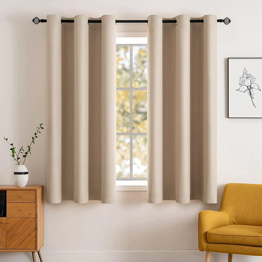 Room Darkening Curtains Thermal Insulated Drapes Solid Window Treatment Set Grommet Top Light Blocking Blackout Curtain for Living Room/Bedroom 2 Panels 42 X 63 Inch Beige