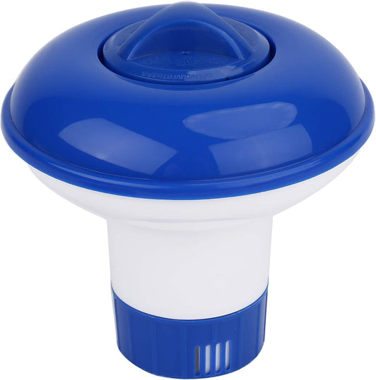 Premium Hot Tub/Spa/Pool Chlorine Floater Chlorinator/Bromine Floater, Chemical Floating Dispenser for Pools, 1.5 Inch Tablet Holder Automatic Tablets Floaters Blue with White 4.92*4.92*5.2Inch