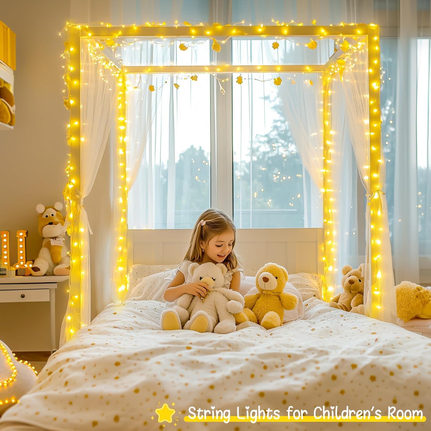 2 Pack Battery Operated String Lights with Remote, Total 66Ft 200 LED Classroom Lights, Battery Christmas Light Outdoor Indoor for Bedroom Classroom Dorm Yard Tree Party Decor(Warm White)