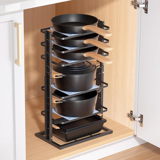 Pots and Pans Organizer for under Cabinet, 6-Tier Heavy Duty Pan Pot Organizers inside Cabinet Adjustable 14 to 23.39", Pot Rack Kitchen Cabinet Organization and Storage Holds up to 12" Cookware