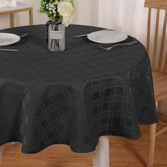 210GSM Solid Checkered Jacquard Table Cloth - Heavy Duty Waterproof Wrinkle Free Microfiber Tablecloth, Decorative Fabric Table Cover for Outdoor and Indoor Use (Dark Grey, round 70 Inch)