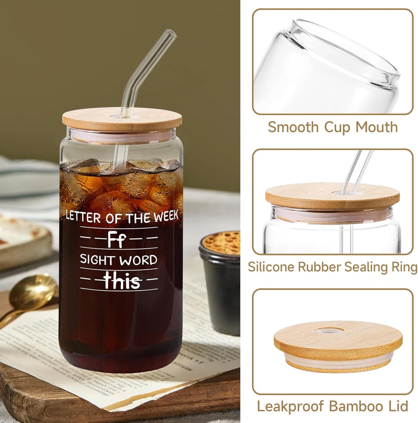 Teacher Appreciation Gifts - Best New Teacher Gifts for Women, Funny Back to School Present for Teachers, Thank You Teachers Gift for Retirement Birthday Christmas, Sight Words 16 Oz Glass Cup