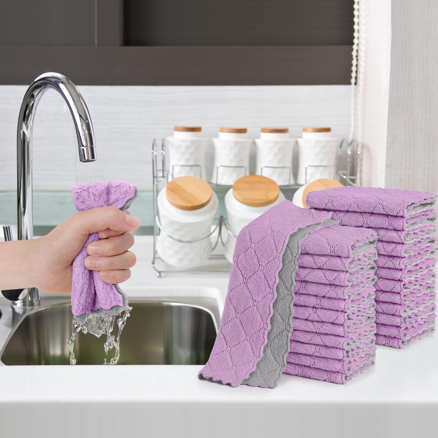 24 Pack Kitchen Cloth Dish Towels, Soft Premium Dishcloths, Highly Absorbent Multi-Purpose Dust and Stain Removal Cleaning Supplies for Kitchen Car Cleaning