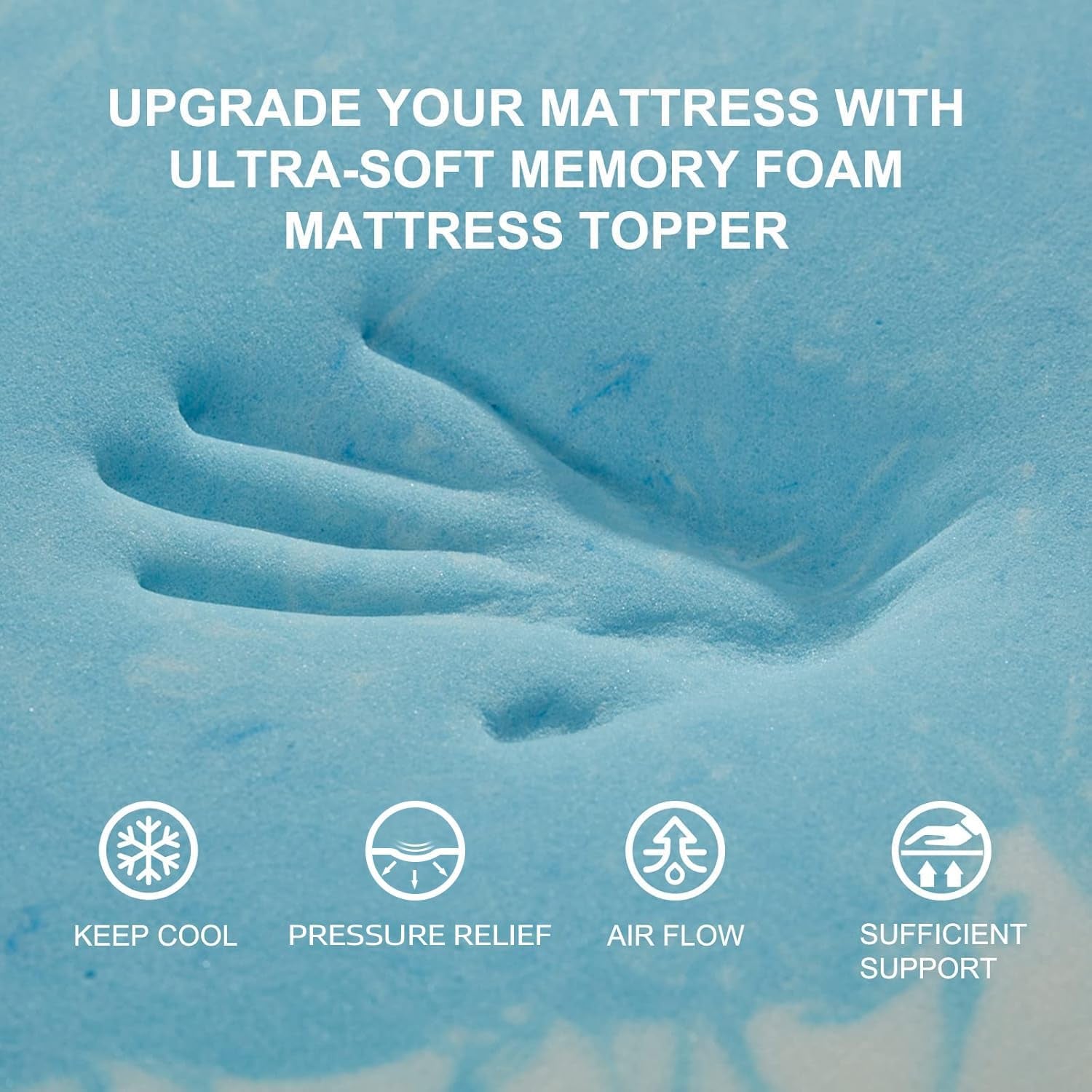 2 Inch Mattress Topper 5-Zone Memory Foam Mattress Topper Pressure Relieve Soft Mattress Pad, Certipur-Us Certified, Twin Size Blue
