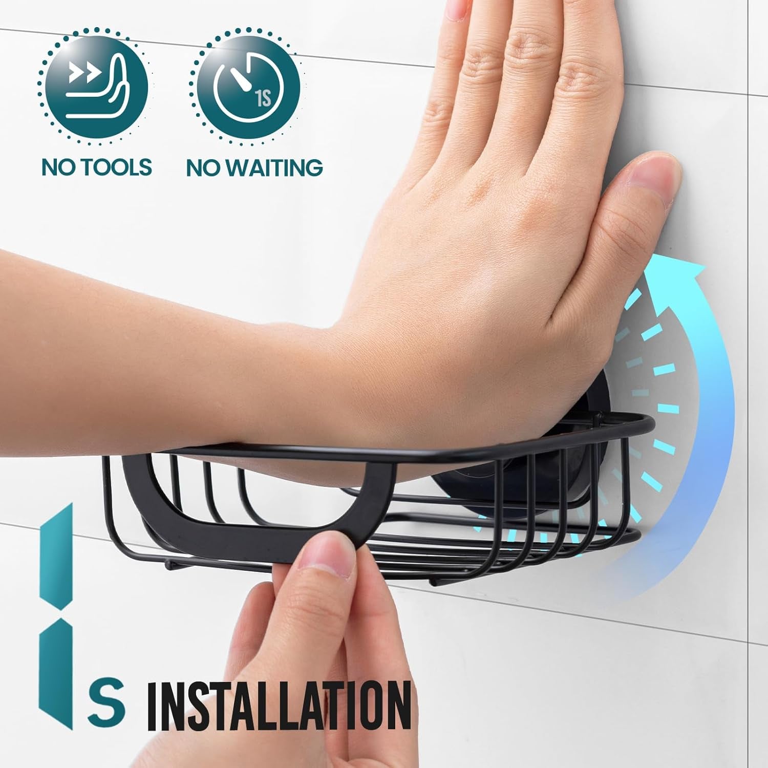 Soap Bar Holder Dish with Hooks, Shower Soap Tray Saver Suction Cup with Razor Holder for Wall, Rustproof Stainless Steel Bath Shampoo Caddy for Bathroom Accessories Organizer,Sink,Black