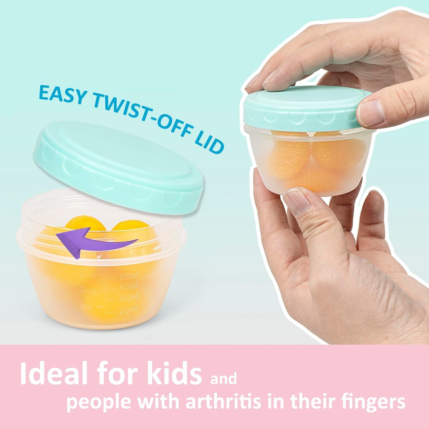 Small Food Containers with Lids for Baby Toddler 4 Oz, 15 Pack Easy Open Ultra Thick Reusable Plastic Freezer Kids Food Storage Box for Snack Lunch Daycare School, Measuring, Dishwasher Safe, BPA Free