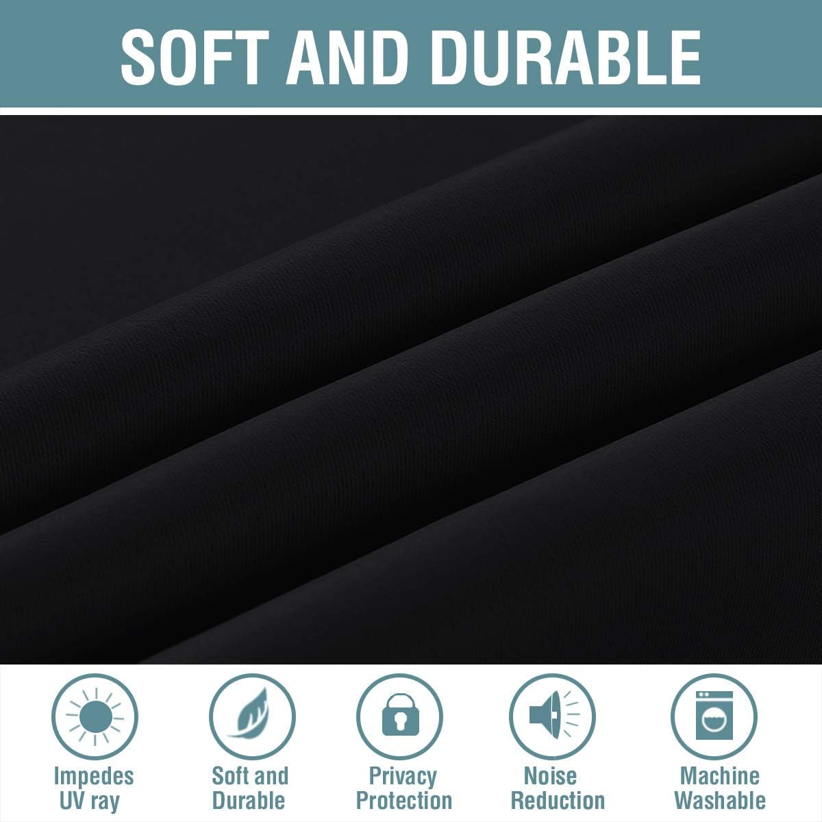 100% Blackout Curtains for Bedroom Black Out Curtains 96 Inch Thermal Insulated Long Blackout Curtains for Living Room, Energy Saving Curtains for Patio Door Grommet (1 Panel, Jet Black)