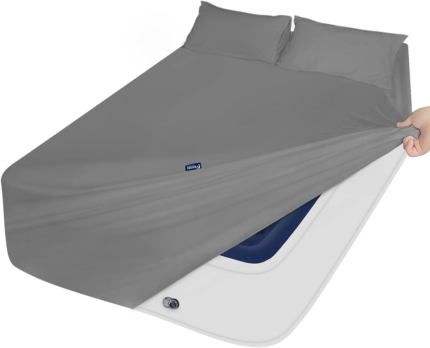 Extra Deep Pocket Queen Sheet Sets for Air Mattress - Deep Pocket Sheets Queen Size Sets - Sheets with Pocket on Side - Easily Fits Extra Deep 16 in to 24 in Pillow Top Air Mattress (Grey)