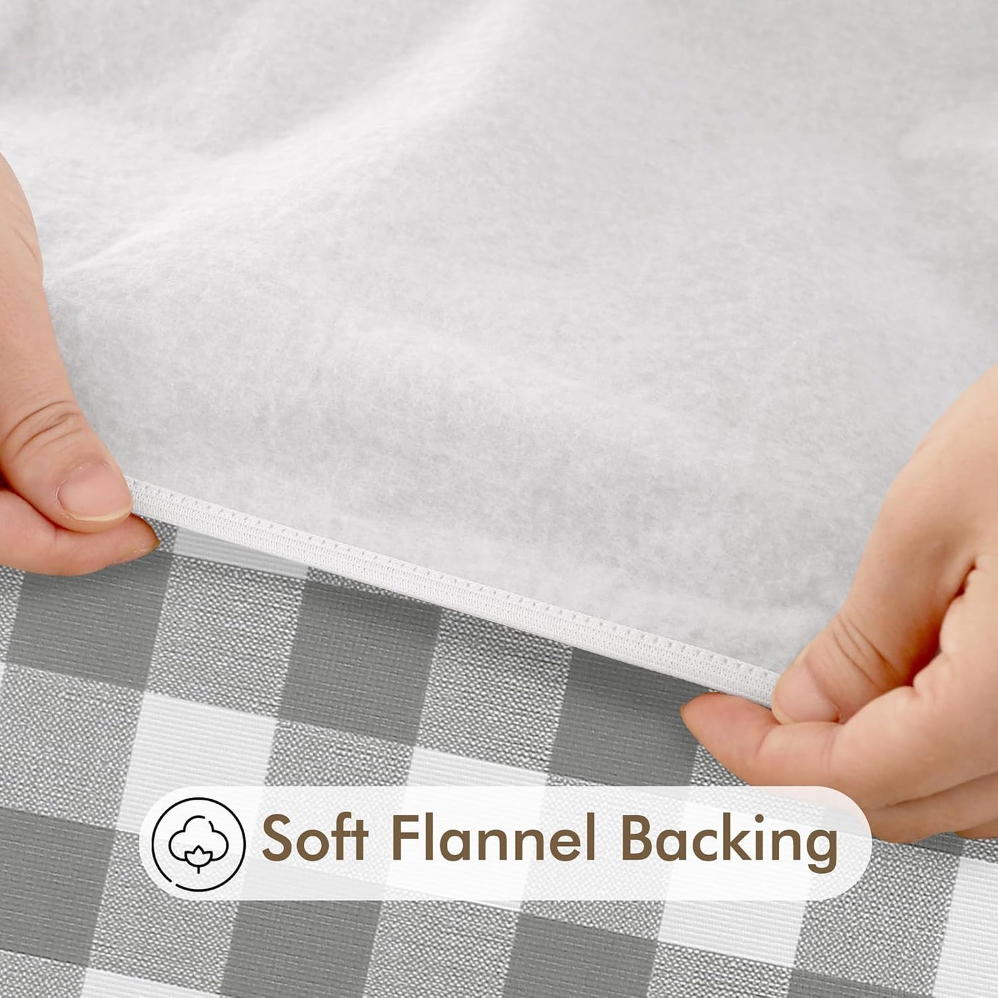 Round Vinyl Fitted Table Cover Set - 2 Pack Waterproof Checkered Elastic Edged Tablecloths with Flannel Backing for Picnics and Parties, Silver/White (Suitable for 45"-56" Round Tables)