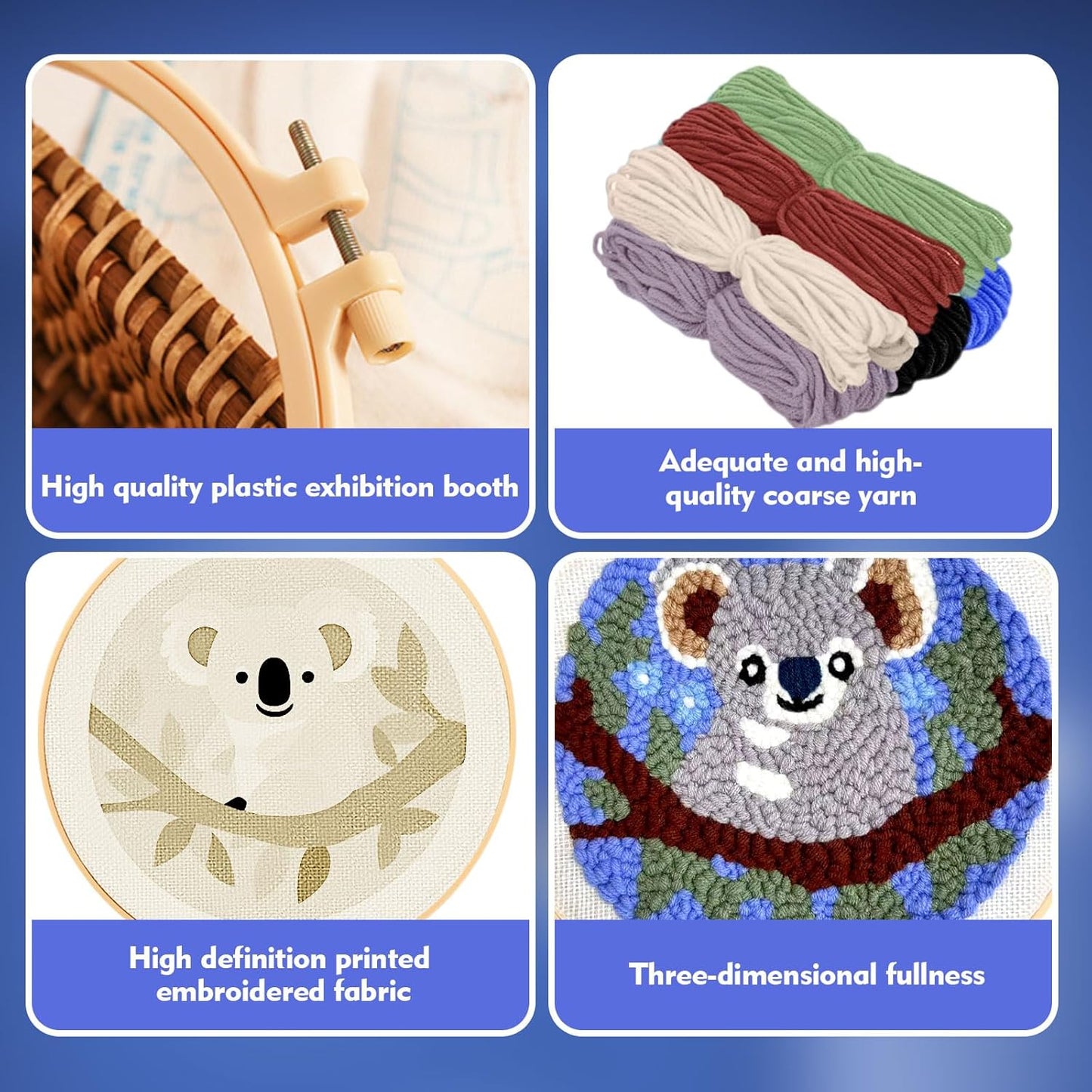 Punch Needle Kits for Beginners DIY Crafts Punch Needle with Printed Pattern and Hoop for Adults Starter Embroidery Kit Arts and Beginner Crochet Kit Embroidery Set for Craft Lovers Home Decor (Koala)