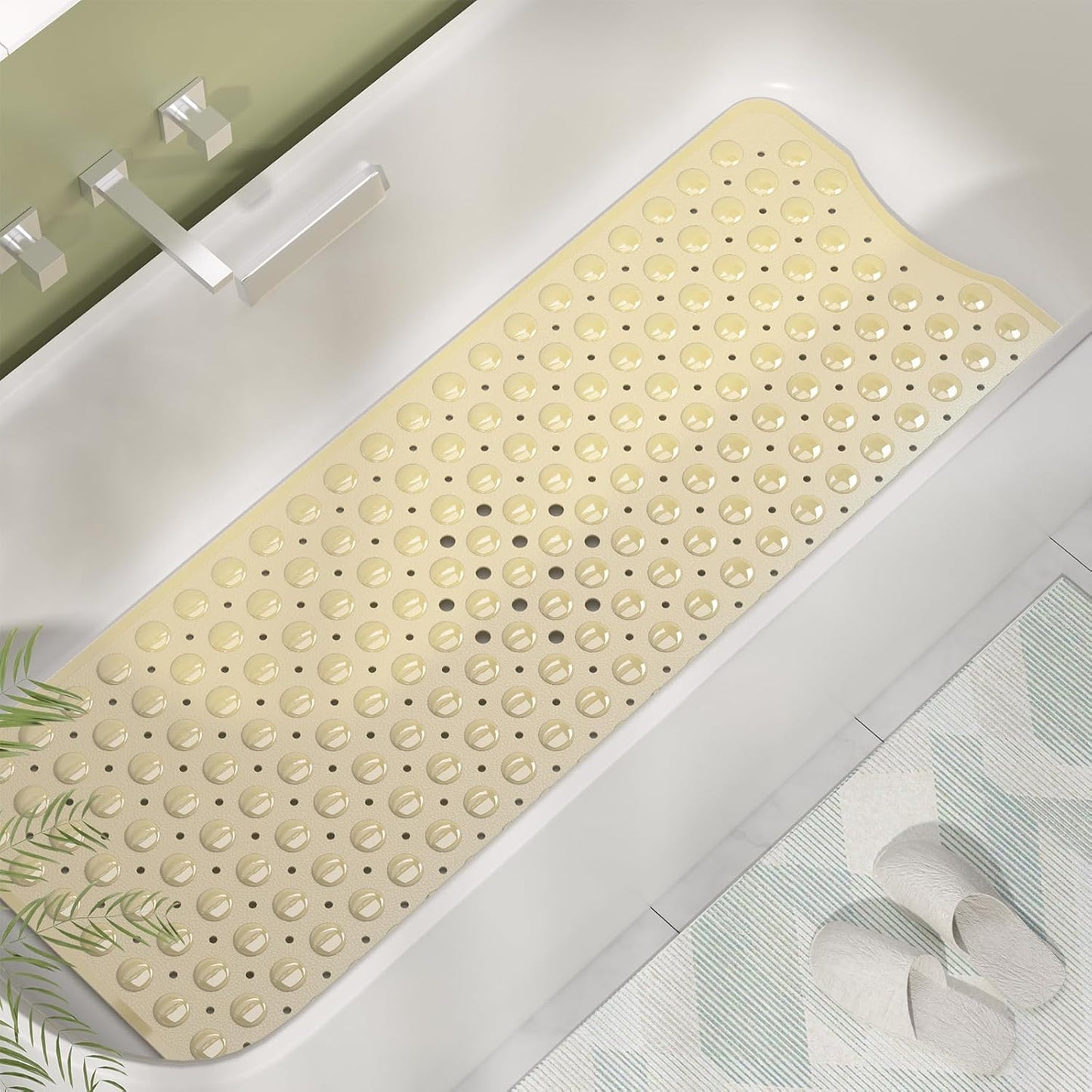 Shower Mat Non Slip 40 X 16 Inches, Shower Stall Mats with Suction Cups and Drain Holes, Non Slip Bath Mat for Tub for Elderly & Kids, Beige