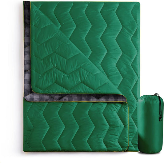 Lightweight & Waterproof Outdoor Camping Travel Blanket, Puffy down Alternative with Corner Loops, 75"52", Green