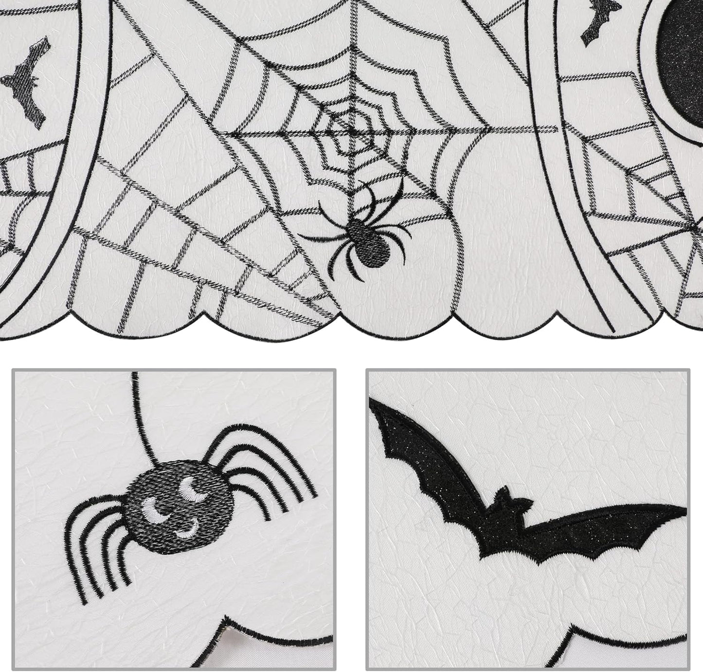 Fall Halloween Table Runner 36 Inches Long, Embroidered Black Spiders, Bats and Skull Table Runner Dresser Scarf for Home Dining Autumn Thanksgiving Tabletop Decoration, 13"X36"