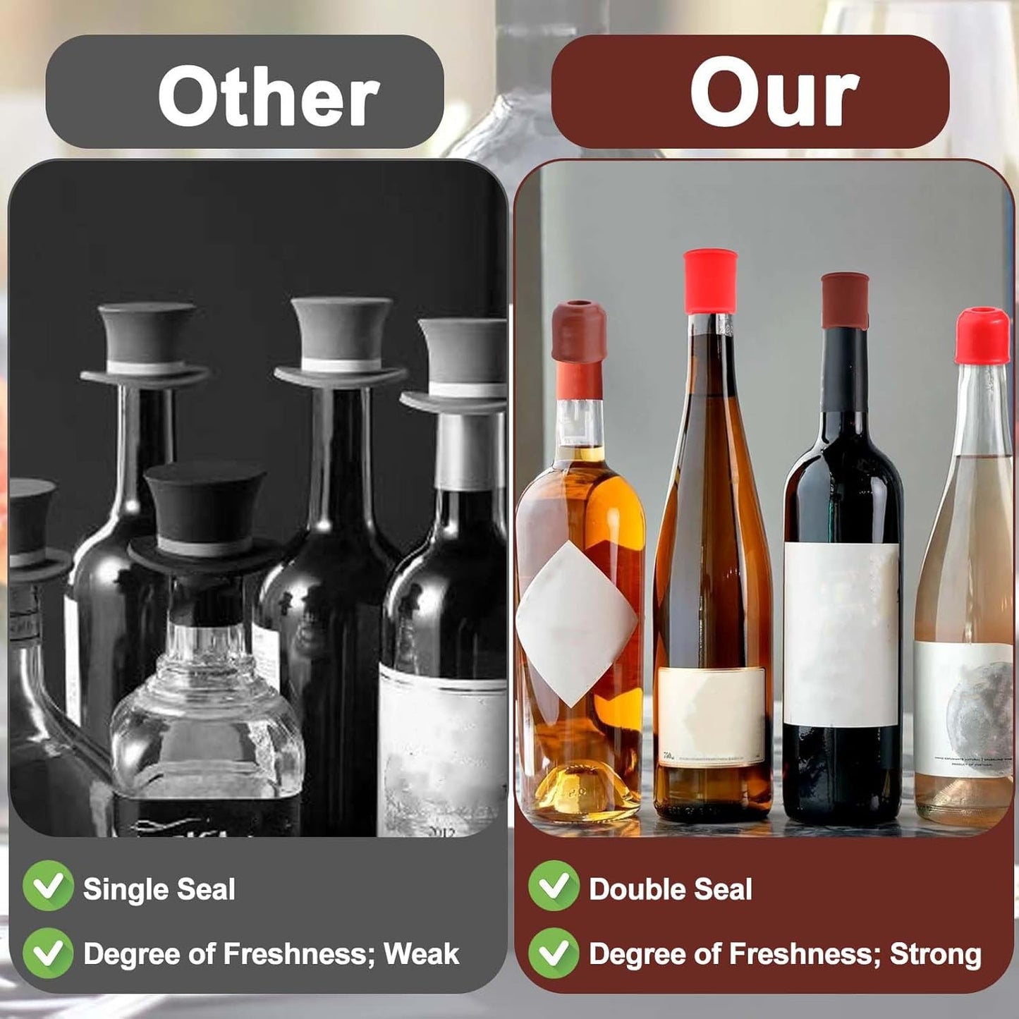 Silicone Wine Stopper,4Pcs Reusable and Unbreakable Glass Bottle Sealer Covers Wine Stoppers, Wine Plug,Wine Cork Stopper for Keeping Wine Champagne Fresh Home Use