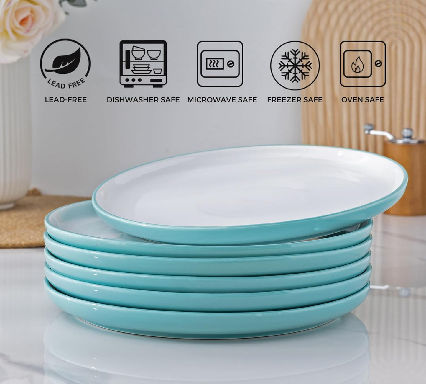 12-Piece Modern White Ceramic Dinnerware Set for Four, Scratch-Resistant Plates and Bowls, Oven Safe, Microwave and Dishwasher Compatible