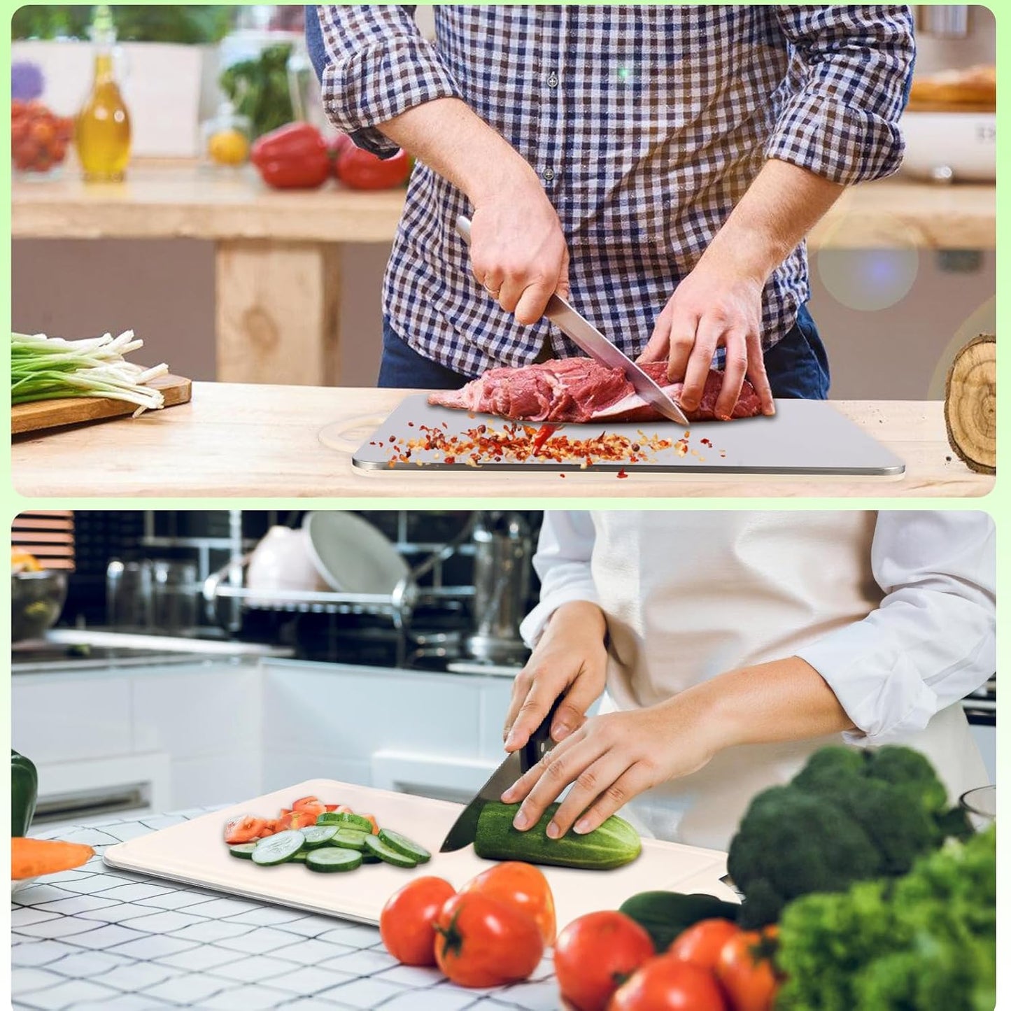 15.2X10.5 in Stainless Steel Cutting Board,Double Sided Steel Cutting Board for Kitchen1Pcs,Stainless Steel/Wheat Straw Pp Large Cutting Board for Meat,Dishwasher Safe (Black)
