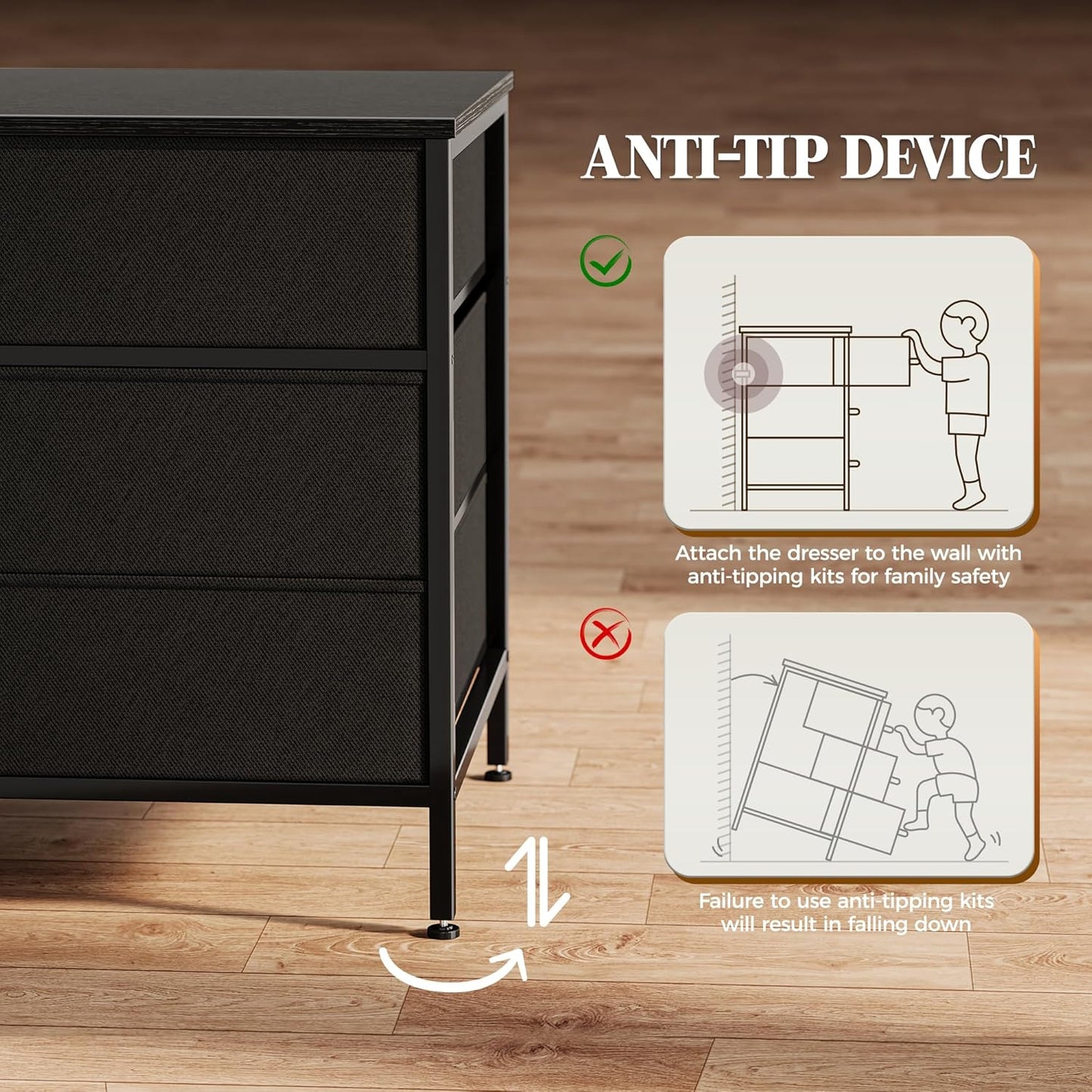 63-Inch Versatile Dresser with 10 Fabric Drawers, Ideal TV Stand for 55 to 70 Inch TVs, and Toy Storage Organizer in Black