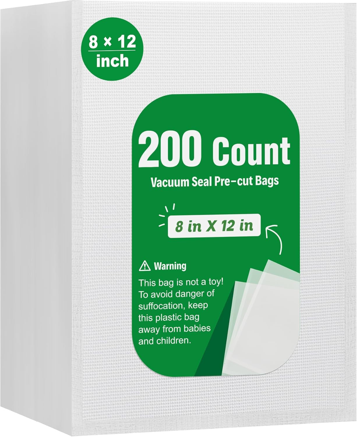 200 Count Vacuum Sealer Bags Quart 8 X 12 Inch for Seal a Meal, Commercial Grade BPA Free Heavy Duty Precut Seal Bags, Food Vac Bags for Storage, Meal Prep or Sous Vide
