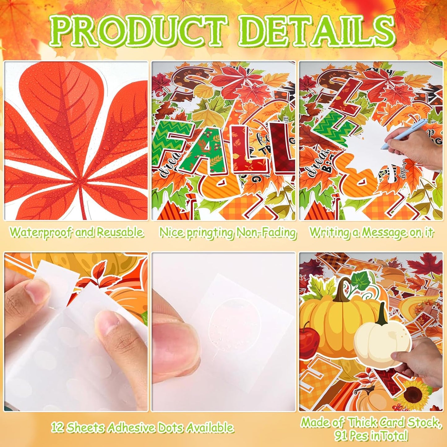 91Pcs Fall in Love with Learning Bulletin Board Decor Set Fall Tree Pumpkin Maple Leaves Umbrella Cutouts with Glue Points for Thanksgiving Autumn Home School Classroom Wall Blackboard Decorations