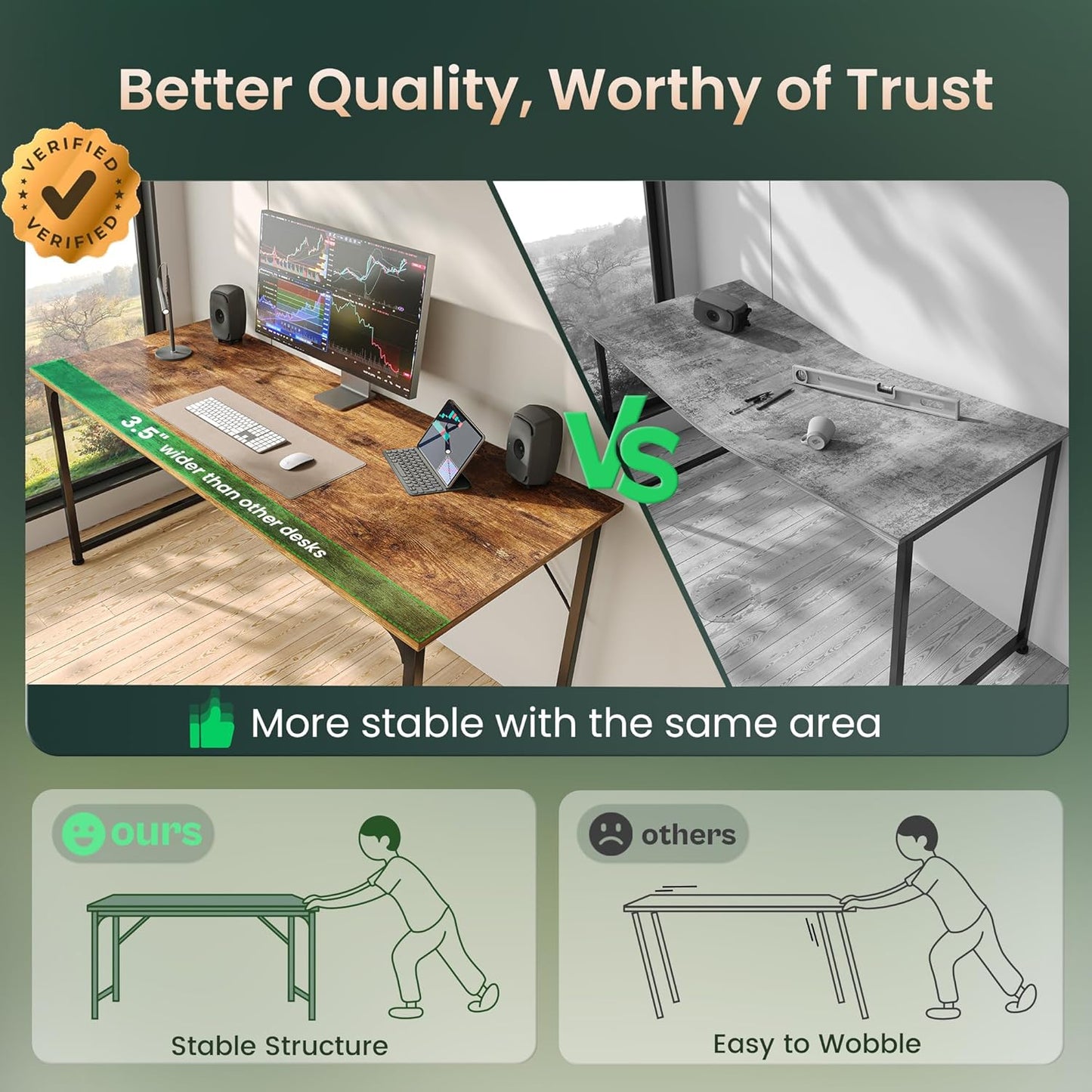 55-Inch Modern Home Office Desk with Sturdy Metal Frame and Ample Legroom, Rustic Brown Finish, Ideal for Gaming and Writing