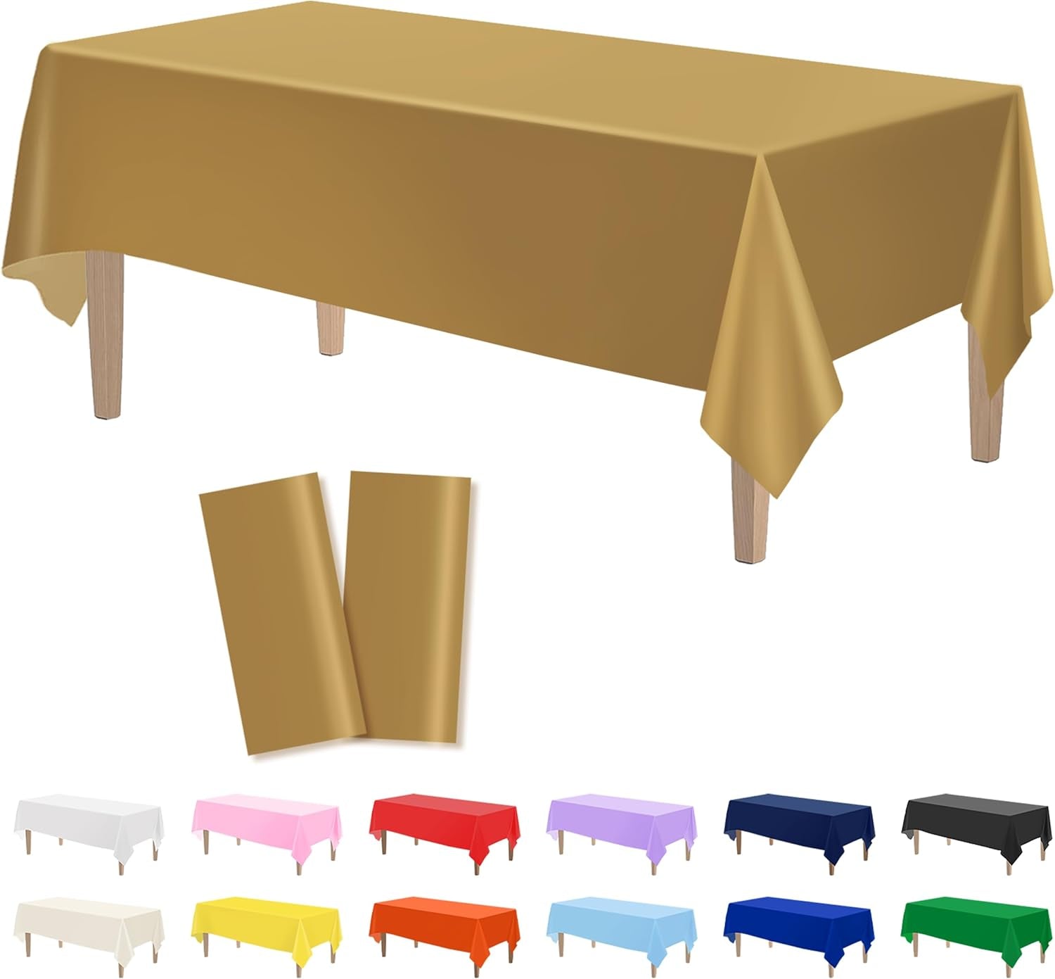 2PCS Gold Plastic Tablecloths 54 X 108 Inch, Disposable Table Cloths Rectangle Party Table Covers