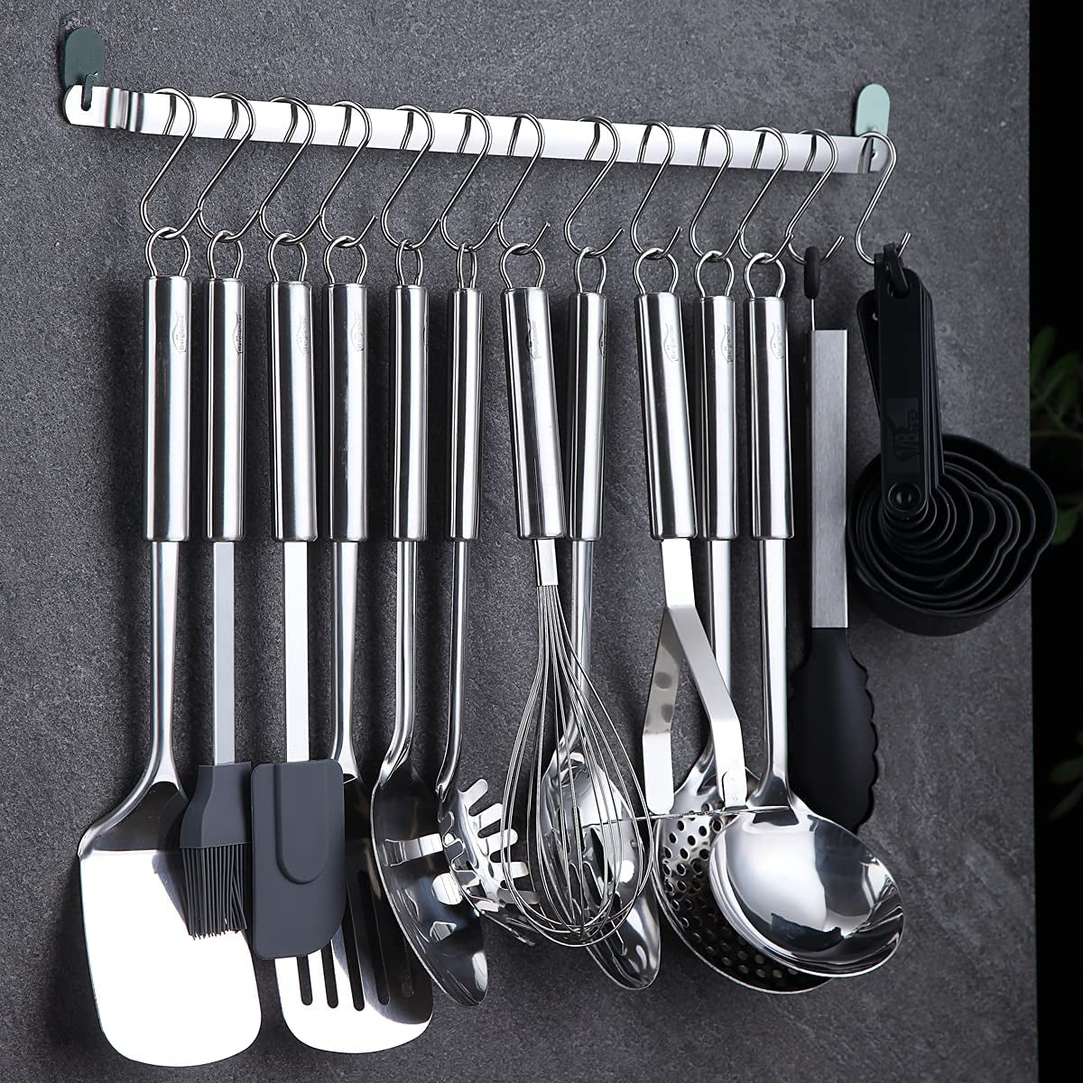 38-Piece Stainless Steel Kitchen Utensils Set with Holder Rack and Hooks, Dishwasher Safe Cooking Tools