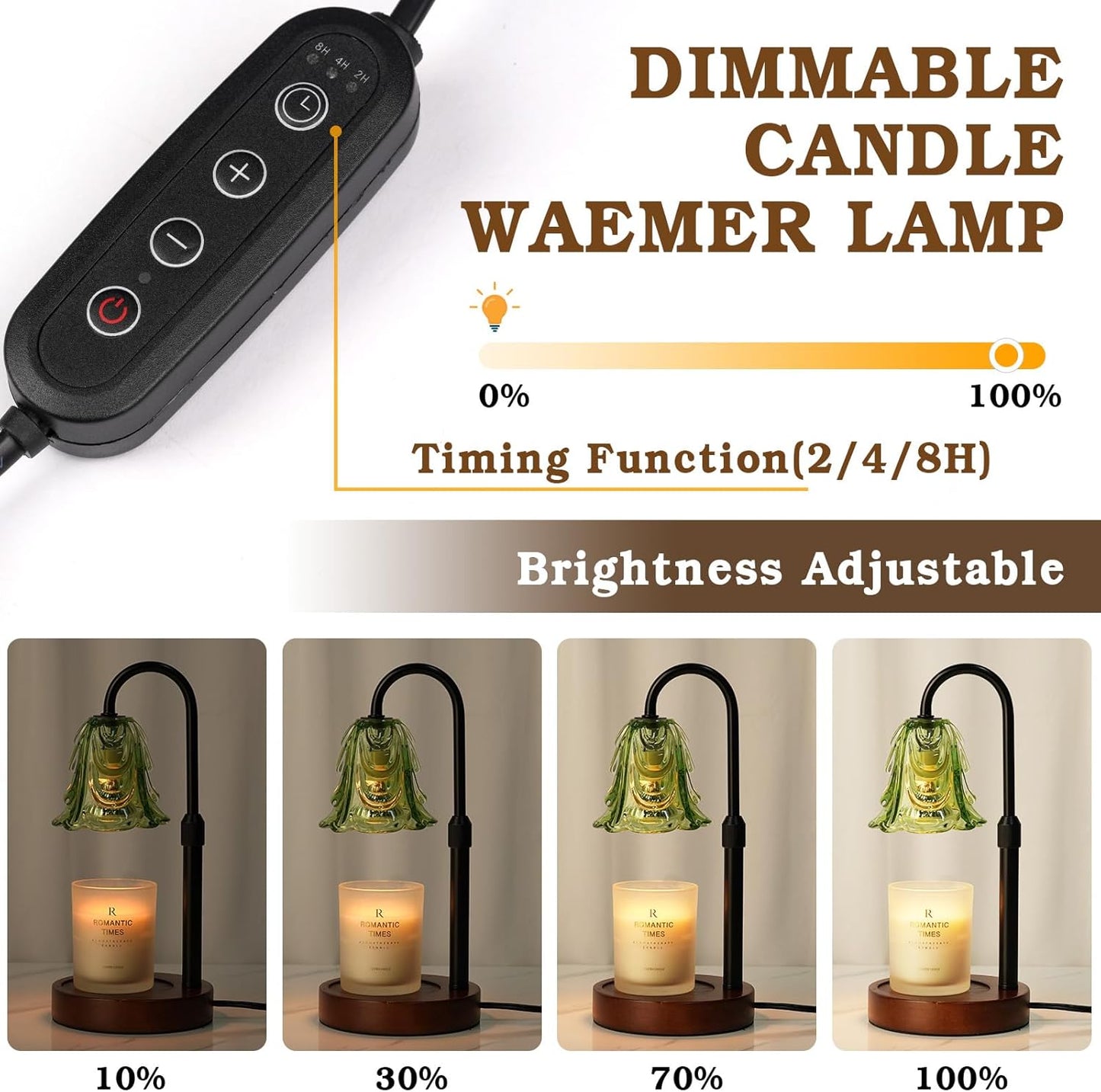 Small Candle Warmer Lamp with Timer, Adjustable Green Lamp Warmer for Jar Candles, Unique Women Gifts for Birthday, Dimmable Candle Heater, House Warming Gifts, Cute Wax Warming Light with Wood Base