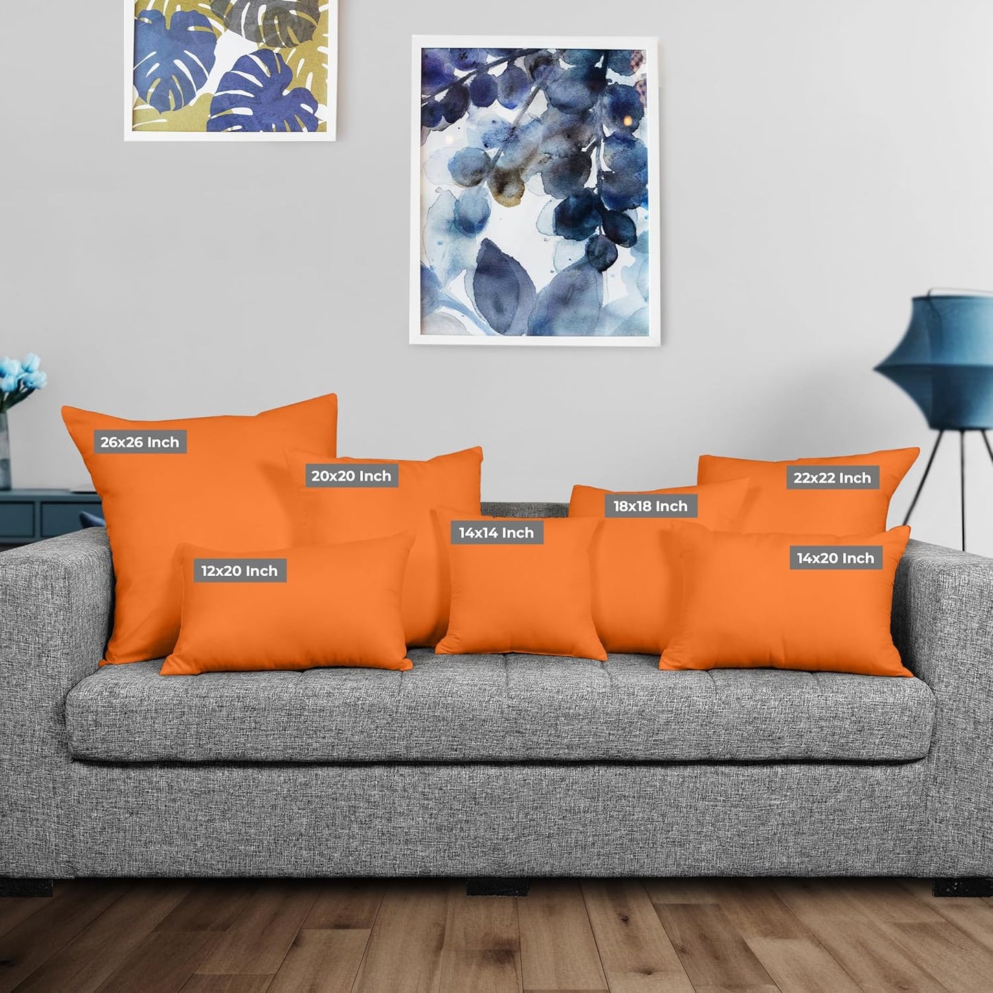 Throw Pillows (Pack of 2, Orange), 12 X 20 Inches Indoor Decorative Pillow Insert for Sofa, Bed and Couch