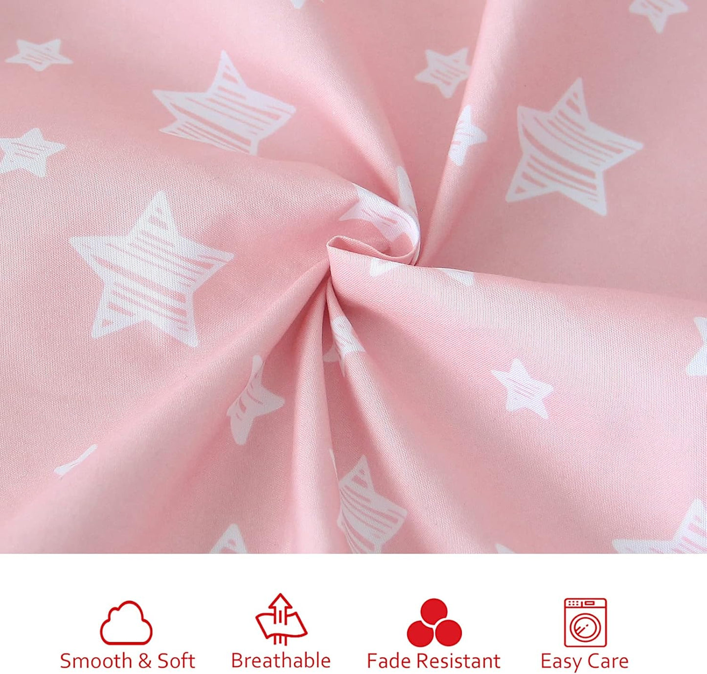Toddler Bed Sheets for Girls - 3 Piece Set with Flat Sheet, Fitted Sheet, Pillowcase - Soft Breathable Baby Bedding, Pink Star