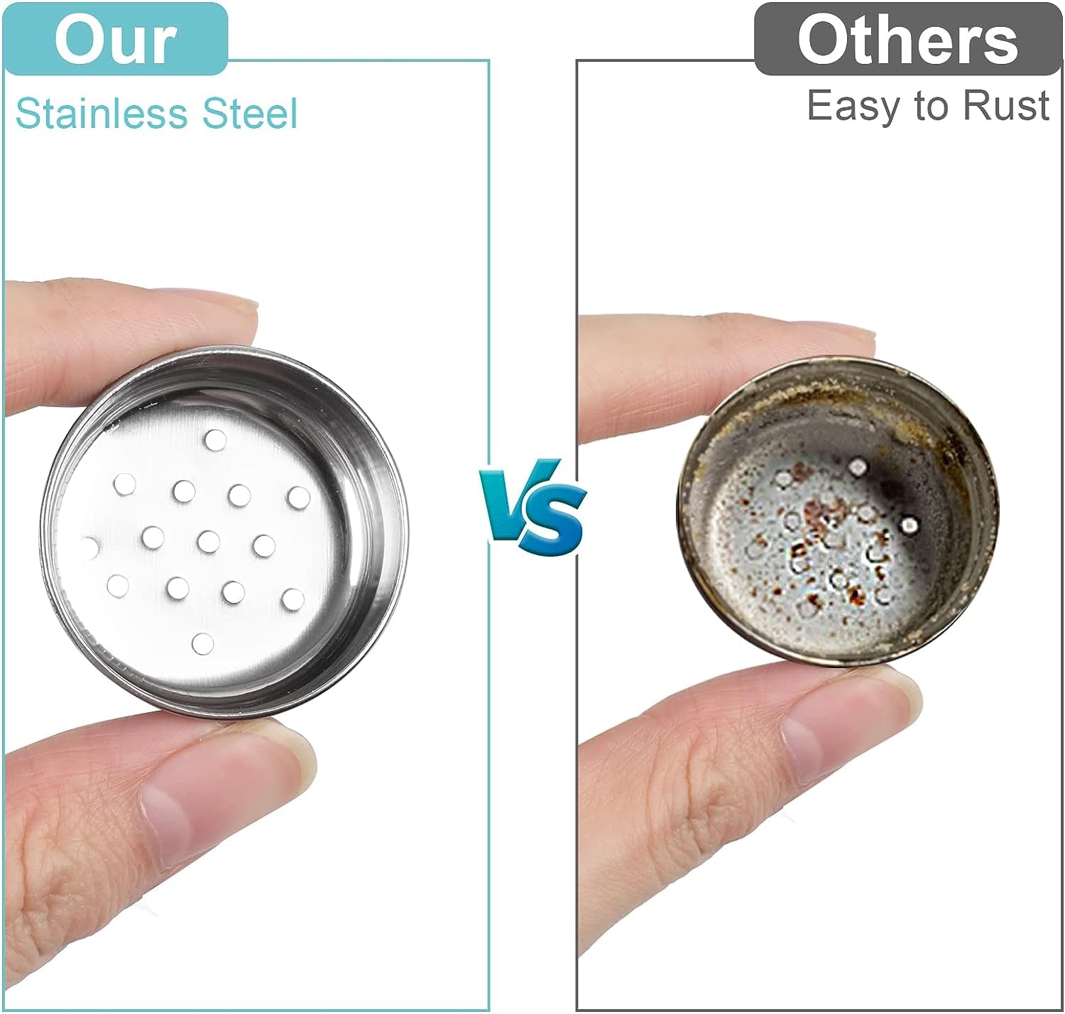 2 Pack Salt and Pepper Shakers Set, Glass Shaker with Stainless Steel Lid, Modern and Cute Farmhouse (Black and White)