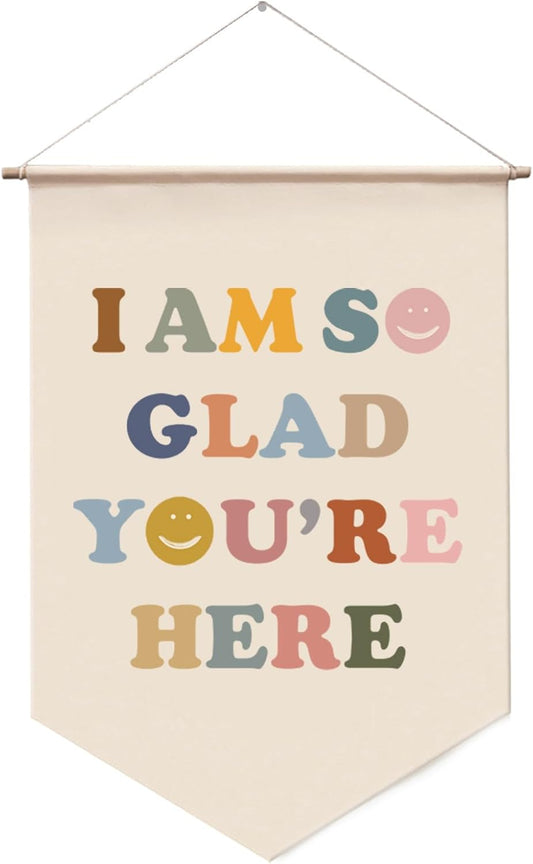 I Am so Glad You Are Here Wall Hanging, Boho Classroom Decor, Inclusive Classroom Decor, All Are Welcome Banner, Kids Room Wall Banner, Pennant Flag Wall Art, Play Room Wall Decor (I'M so Glad)