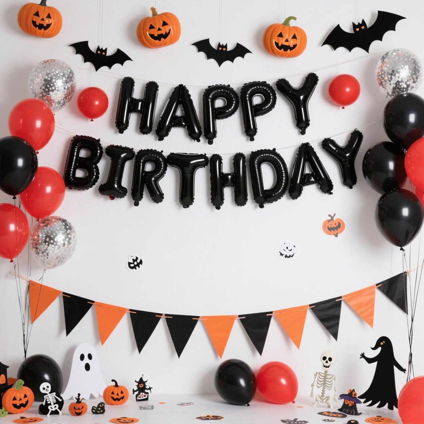 Happy Birthday Banner Black Balloons for Happy Birthday Decorations 13Pcs Mylar Foil Letters Birthday Sign Banner Party Decorations for Men, Women, Boys and Girls