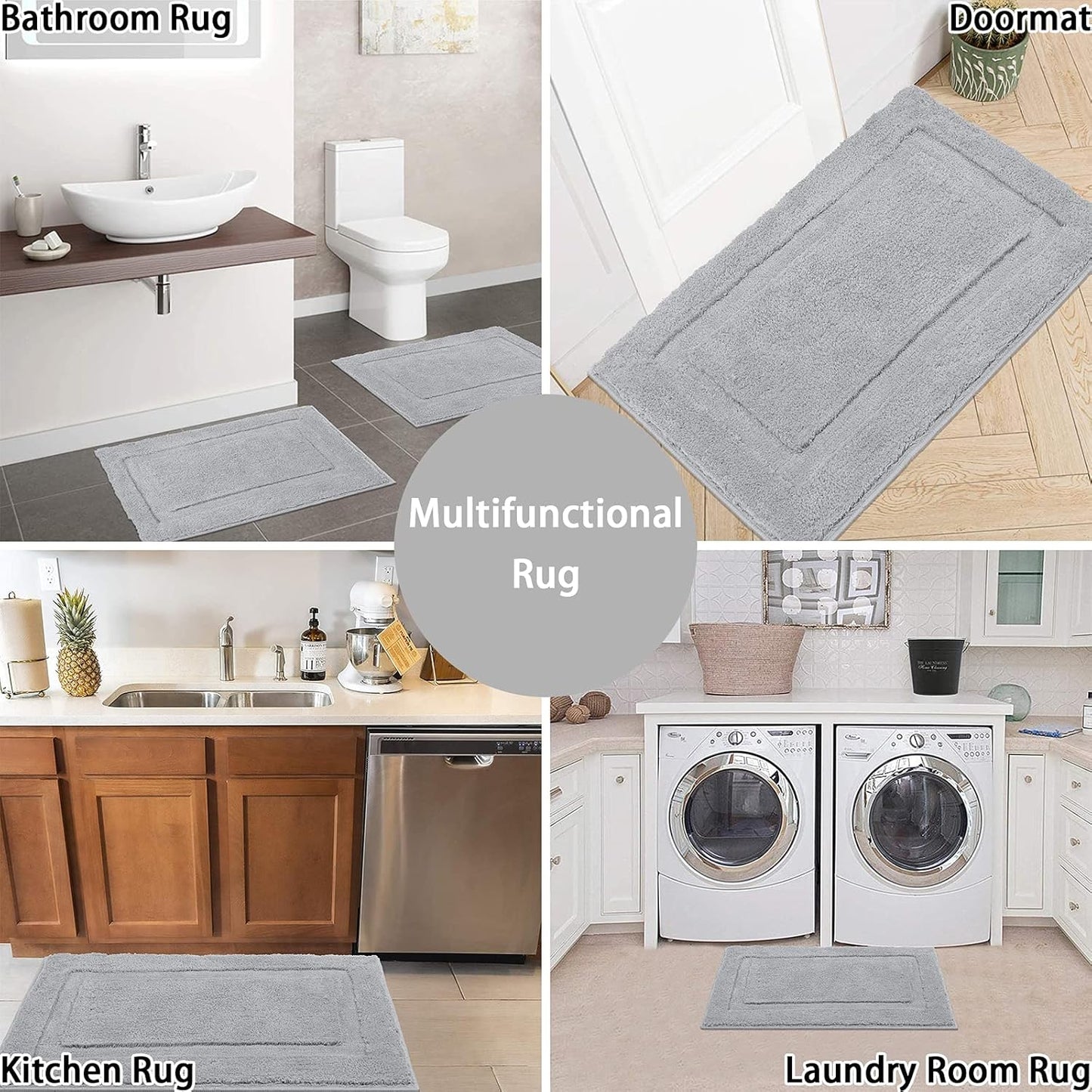 Small Bathroom Rugs Set of 2 Pieces Bath Rugs with U Shape Toilet Rugs Set 16X24 + 20X24 Inch Soft Absorbent Bath Mats Non Slip Plush Shower Rug Machine Washable, Light Grey