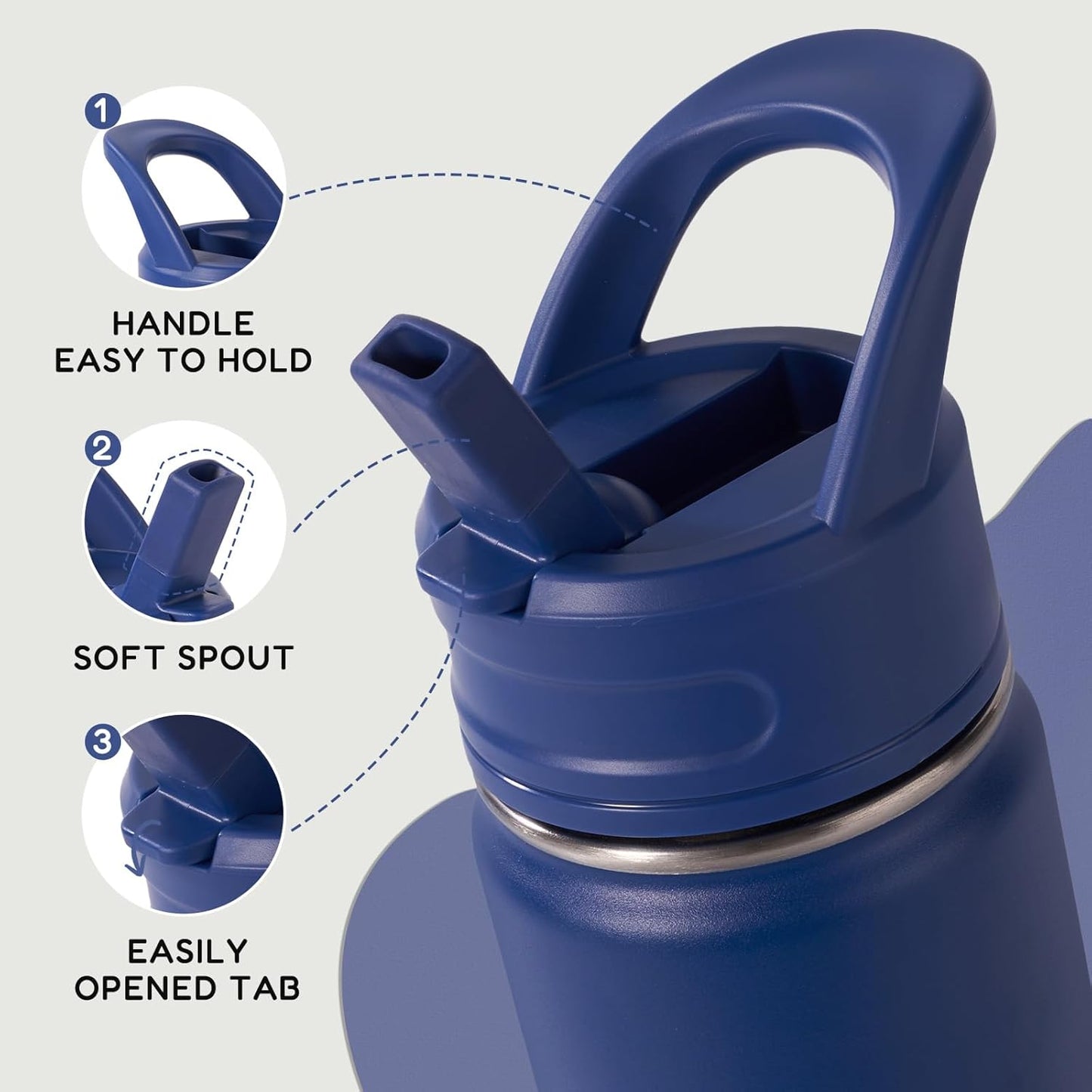 12Oz Kids Water Bottle for School, Toddler Water Bottles with Straws, Insulated Water Bottles for Boys&Girls, Stainless Steel Vacuum Insulated Bottle for Kids, Leak-Proof, Bpa-Free, Blue