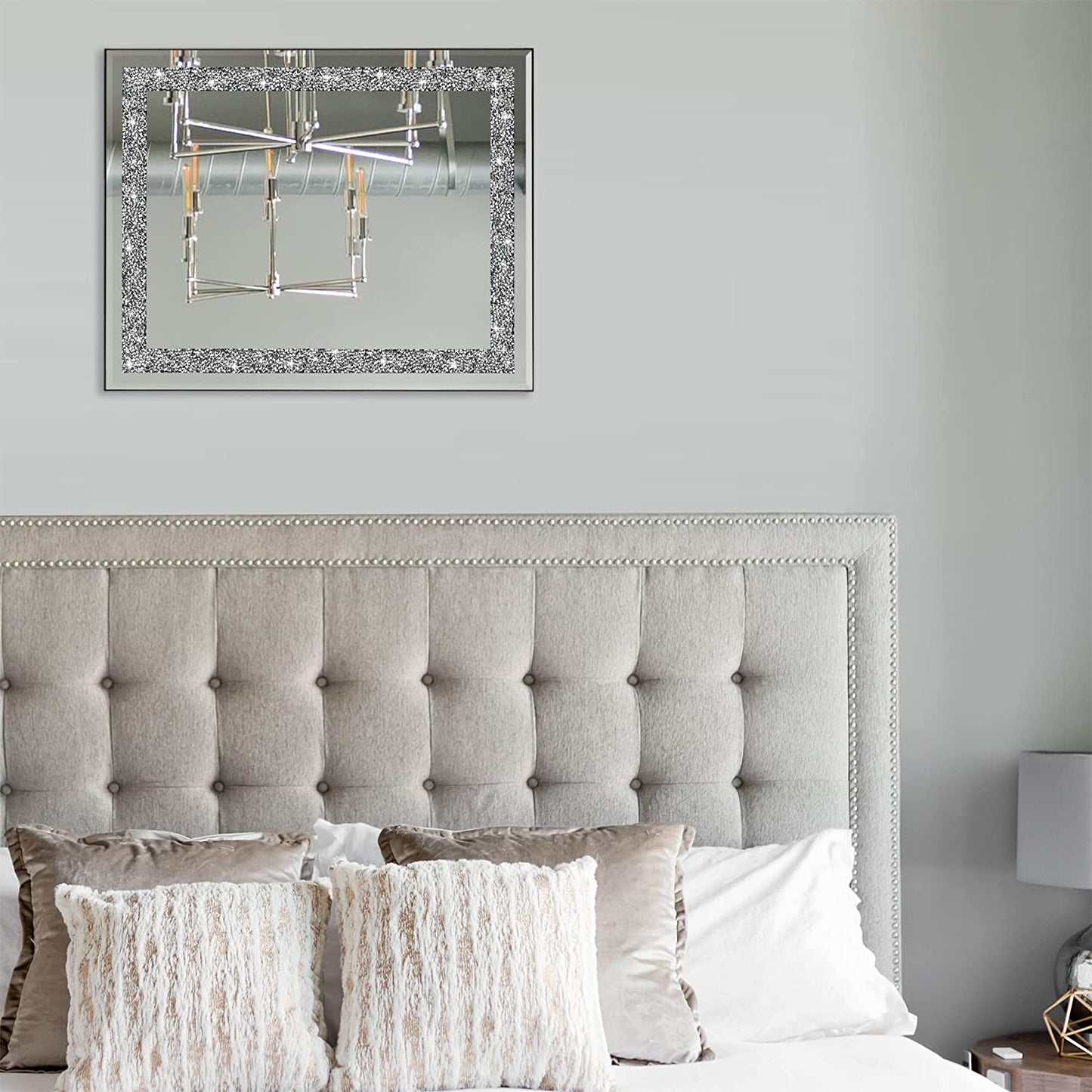 Rectangular Wall Mirror Crystal Crush Diamond Mirror for Home Décor Accent Mirror for Bathroom, Entryway and Bedroom, 16" X 20"