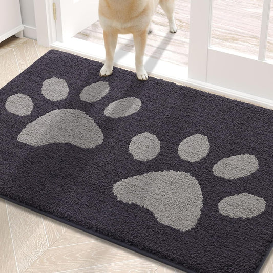 Dog Door Mat for Muddy Paws, Absorbent Dirt Trapper Washable Indoor Doormats, Non Slip Low-Profile Mud Mat for Dogs, Front Entrance Doormat for inside Floor (30X20 Inches, Dark Grey)