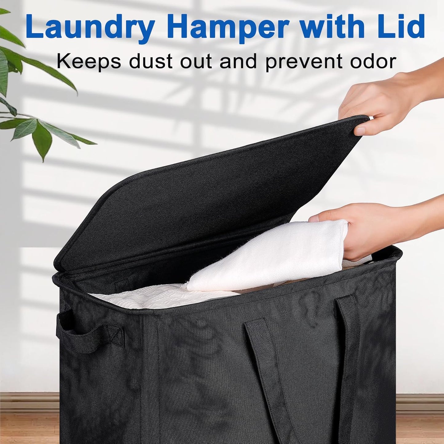 Slim Laundry Hamper with Lid and Wheels, Small Rolling Laundry Basket with Handle for Small Spaces, Tall Dirty Clothes Hampers for Dorm, Bathroom and Bedroom, 75L Black