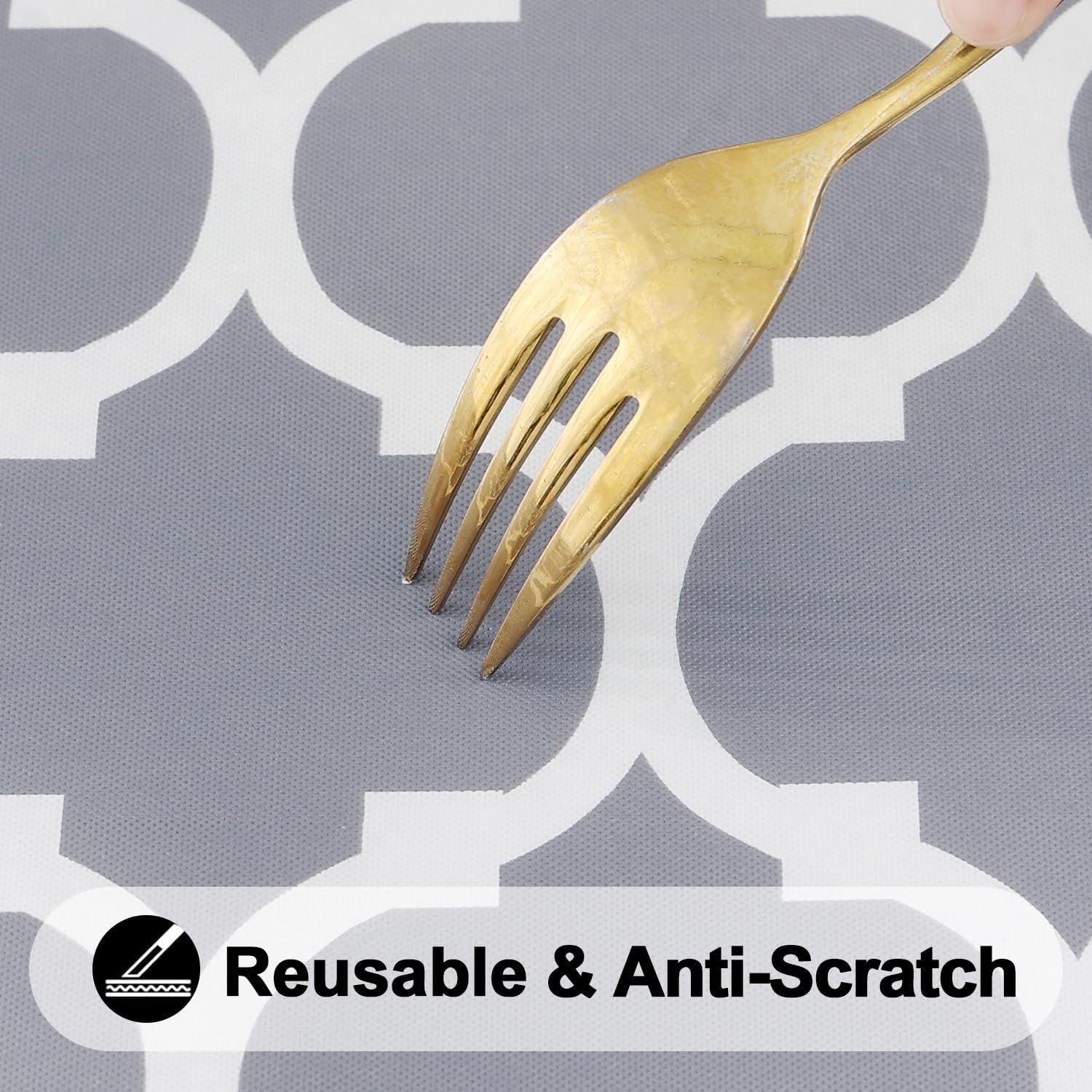 round Picnic Tablecloth, Waterproof Elastic Fitted Table Covers for 36" - 44" Tables, Wipeable Flannel Backed Vinyl Tablecloths for Camping, Indoor, Outdoor, Grey & White