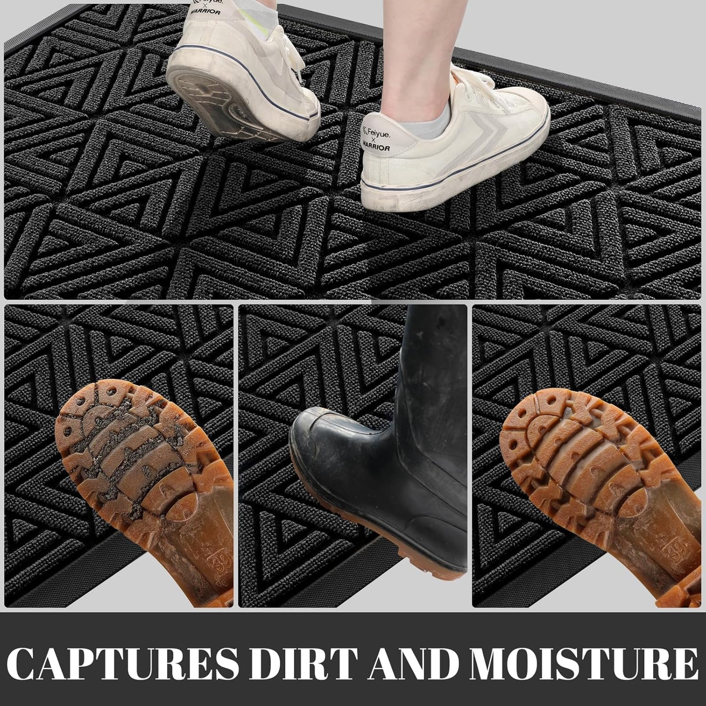 Outdoor Mats for Front Door, Waterproof All-Weather Door Mat outside Entrance, Heavy Duty Non-Slip Welcome Mat, Garage and Patio Indoor Entryway Doormat, Easy Clean, Black