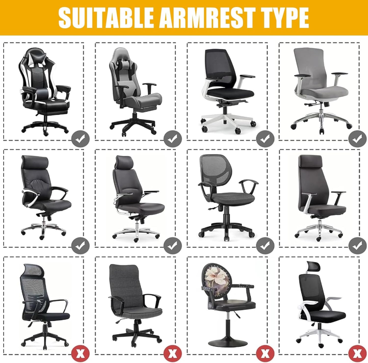 Stretch Printed Office Chair Armrest Covers, 2 Pcs Soft Fit Removable Washable Computer Desk Chair Arm Covers Protector, Black