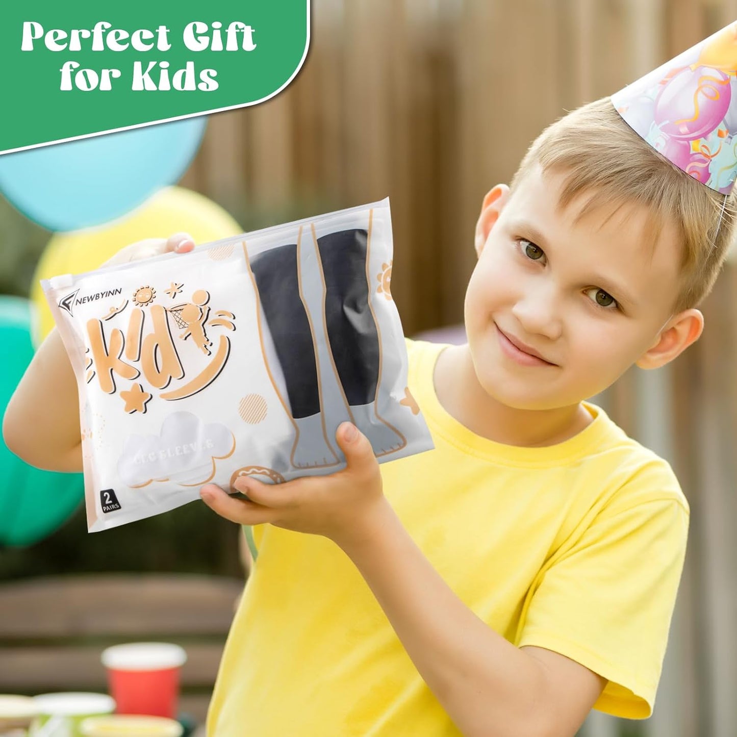 Kid Leg Sleeve 2 Pairs, Long Compression Leg Sleeve for Youth Boy Girl Basketball Soccer Football