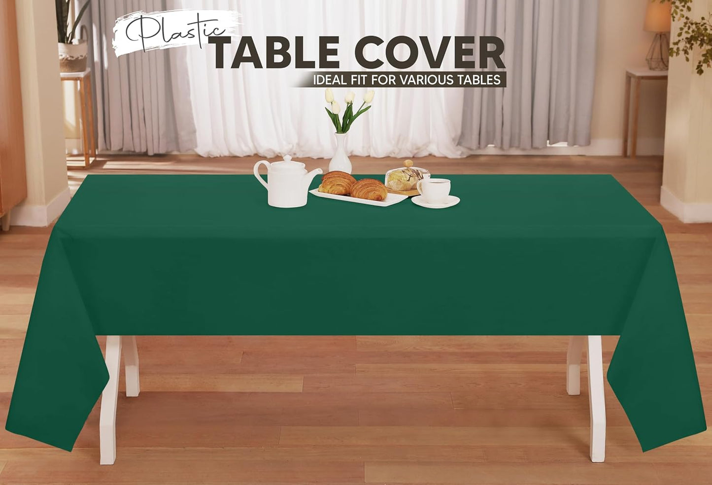 Plastic Table Cloth Disposable (12 Pack - 54X108 Inch) Green Rectangle Tablecloth Waterproof Stain Resistant Party Table Cover