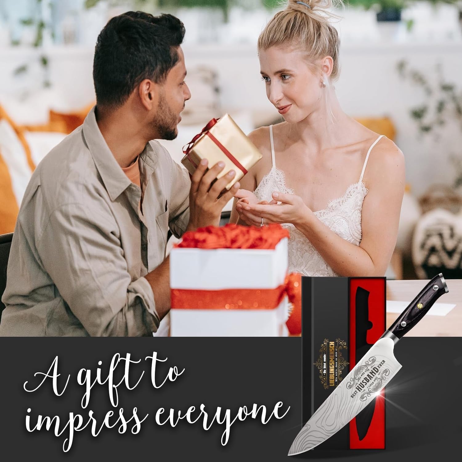 Anniversary Men Gifts for Him Husband, 8 Inch Professional German Stainless Steel 1.41 Chef Knife, Engraved Best Husband Ever Knife Gift, Christmas Anniversary Birthday Gifts for Men Husband