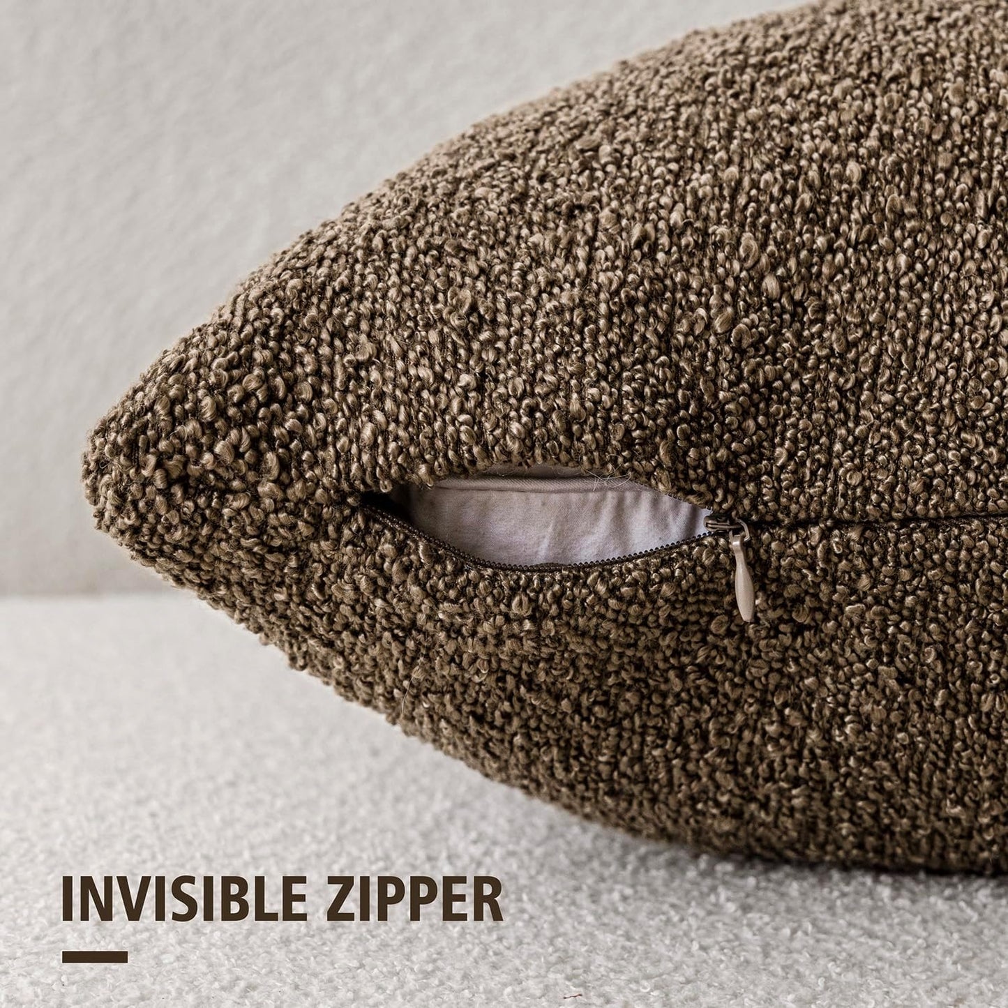 Pack of 2 Textured Boucle Throw Pillow Covers Accent Solid Decorative Lumbar Pillow Cases Cozy Soft Couch Cushion Case for Chair Sofa Bedroom Living Room Home Decor 12X20 Inch Light Brown