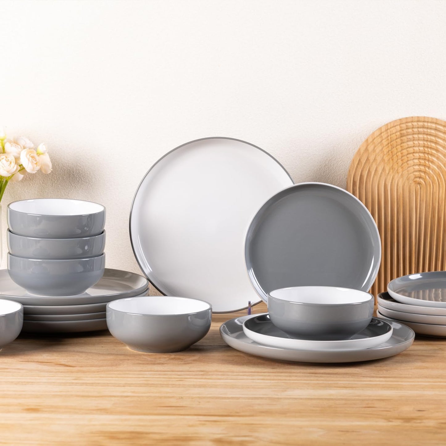 12-Piece Modern White Ceramic Dinnerware Set for 4, Scratch-Resistant Plates and Bowls, Oven Safe, Microwave and Dishwasher Compatible