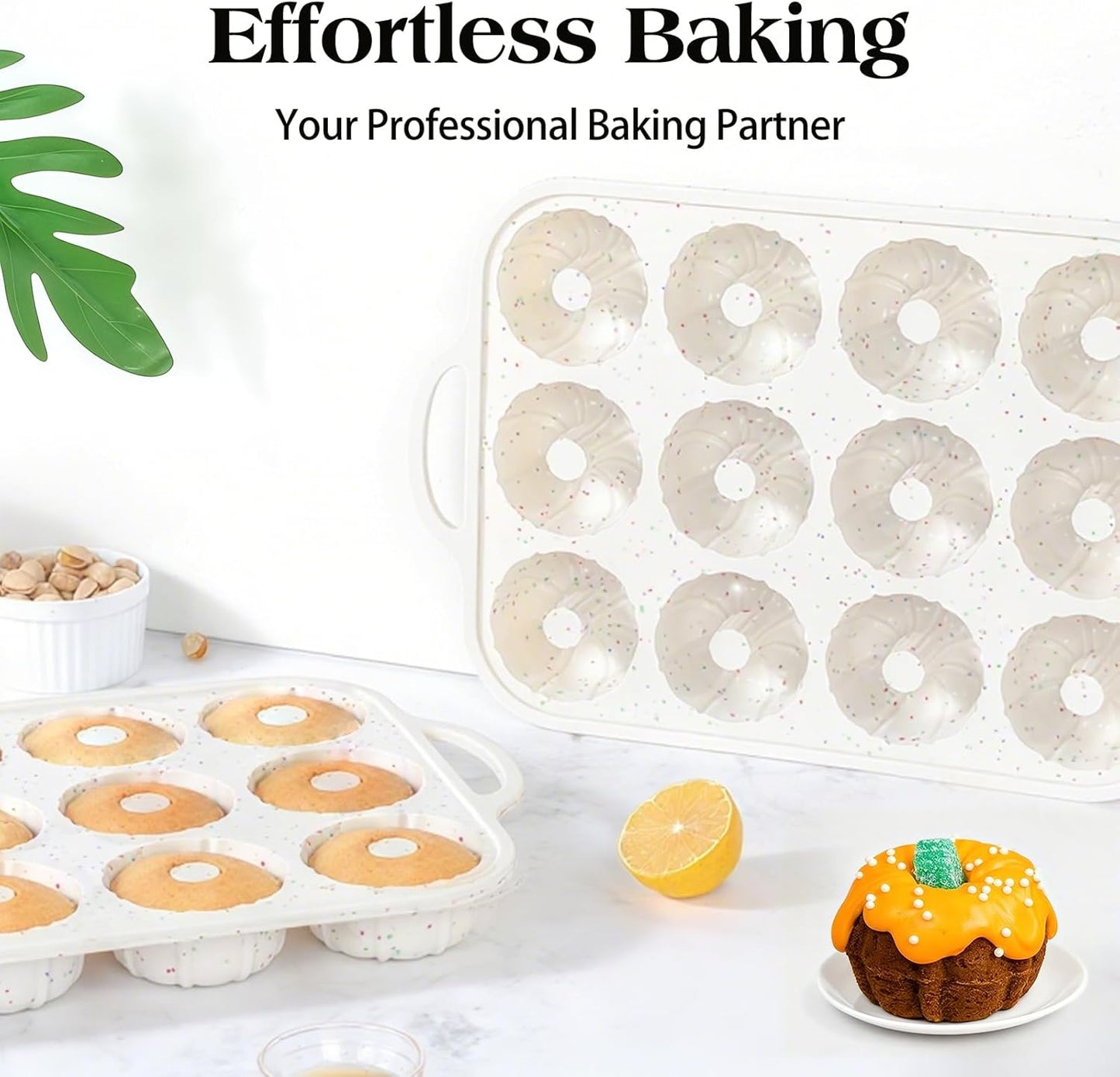 Silicone Mini Fluted Tube Cake Pans with Metal Reinforced Frame, 12-Cavity Mini Flan Molds, Non-Stick Cupcakes Pans for Baking, Donuts, Muffins, Cornbread, Brownies, Jellies