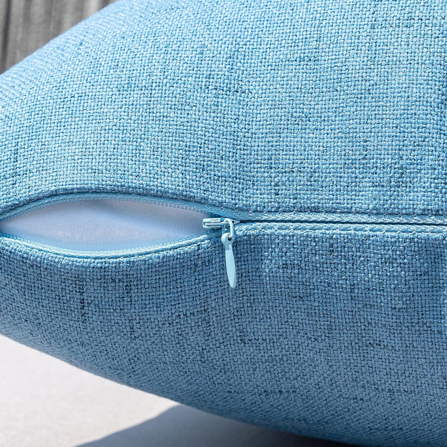 Pack of 2 Outdoor Throw Pillow Covers Waterproof Decorative Soft Pillowcases Linen Farmhouse Square Cushion Shams for Patio Balcony Couch Garden 20X20 Inch,Light Blue