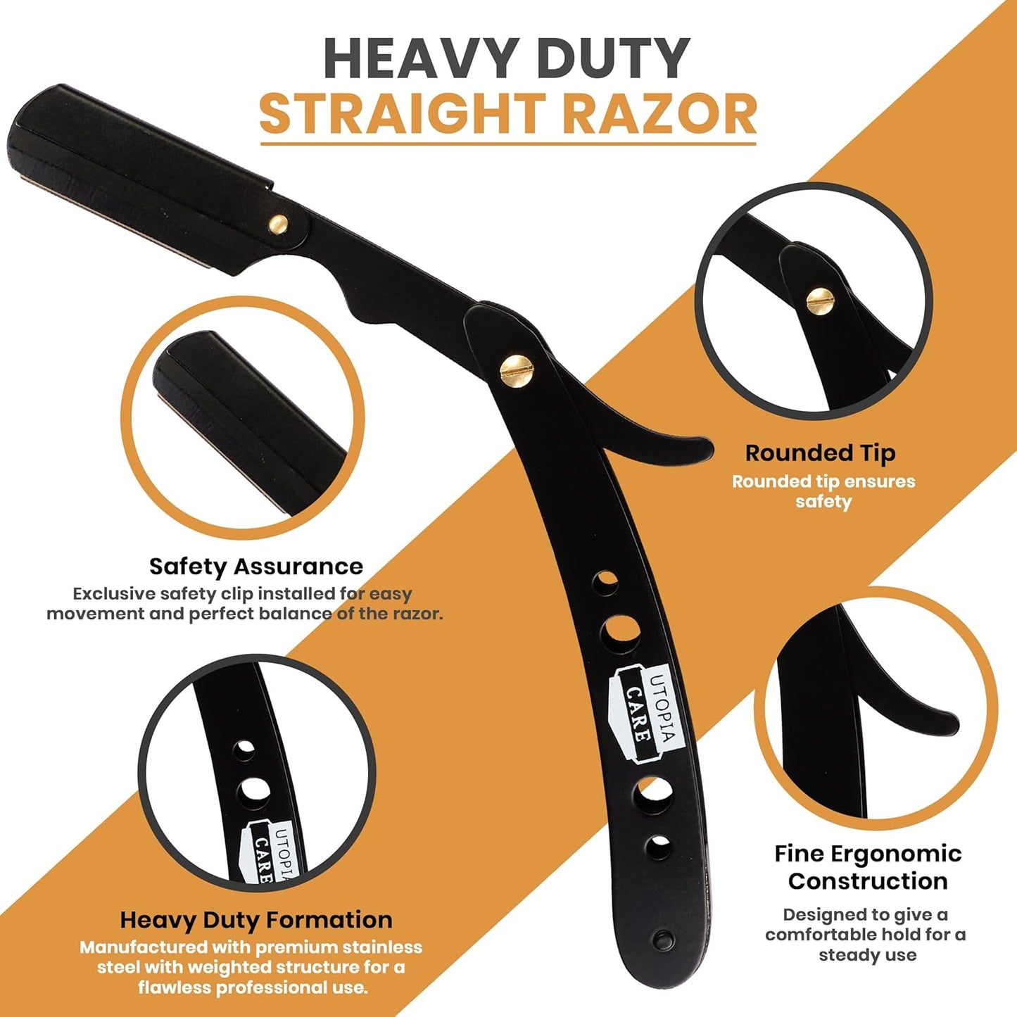 Professional Straight Razor for Men, Barber Straight Edge Razor Safety with 100 Pack Blades, Black