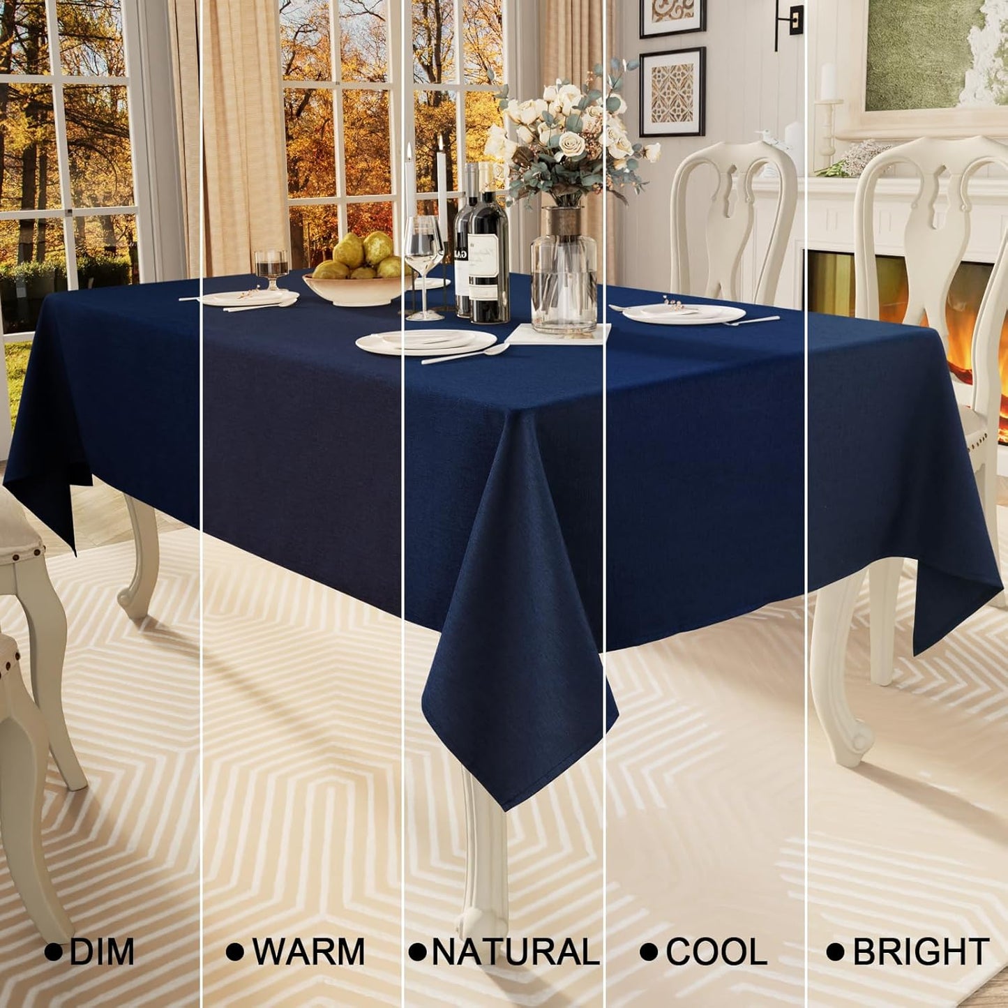 Rectangle Table Cloth Linen Textured, Waterproof Spillproof Anti-Wrinkle Burlap Tablecloth, Washable Decorative Fabric Table Cover for Dining, Party, Banquet, 52 X 70 Inch, Navy